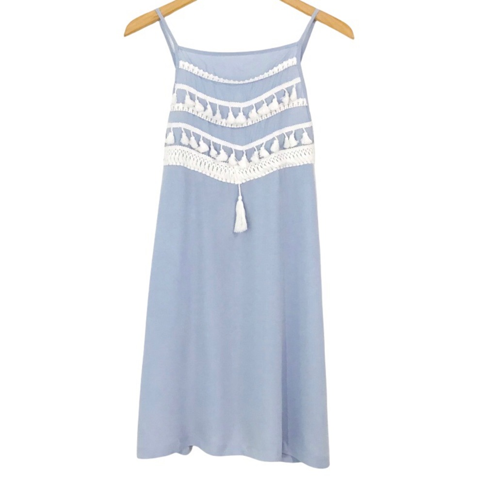 Swim Coverup Sundress Size S Blue Dress With White Tassel Trim Cool Lightweigt
